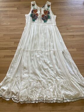Lulus flowy gauzy embroidered tiered ruffle summer wedding guest boho maxi 1x